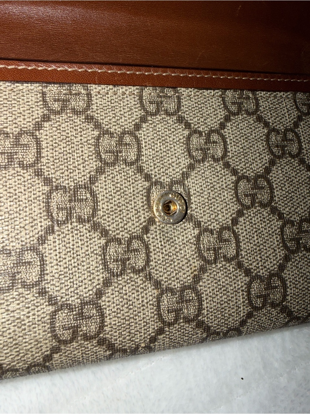 Gucci Tan Leather & GG Monogram Continental Wallet - Picture 7 of 11